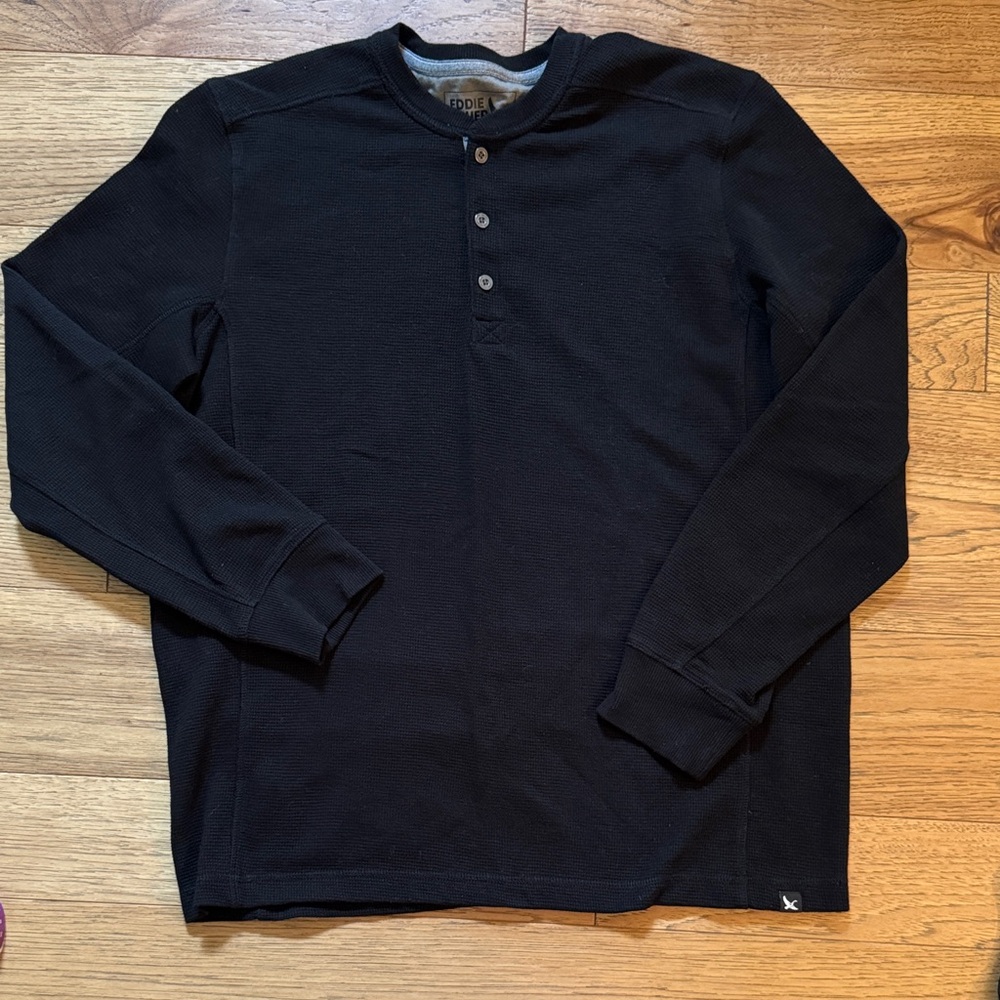 Eddie Bauer Black Long-Sleeve Henley Thermal Shirt